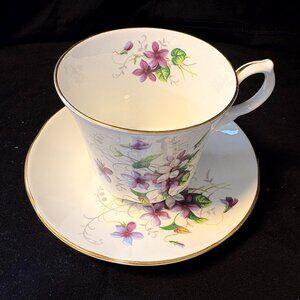 Springfield China Cup and Saucer - Purple & White Flowers